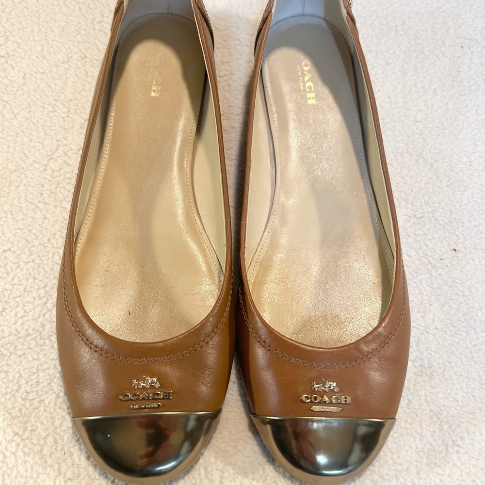 SOLD/Coach Leather/Gold Tip Ballet Flats - Picture 2 of 8